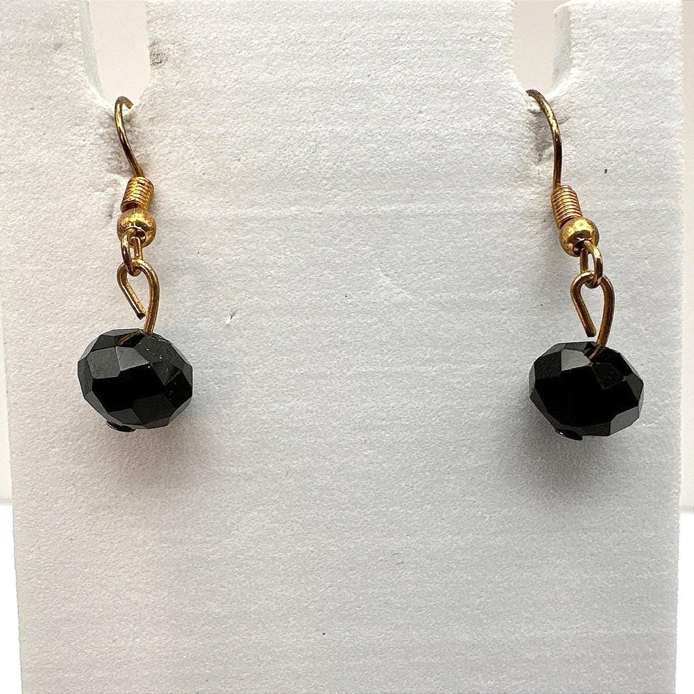 VTG 90s Black Face Bead Dangle Drop Earrings Gold-Tone Hooks Jewelry Statement